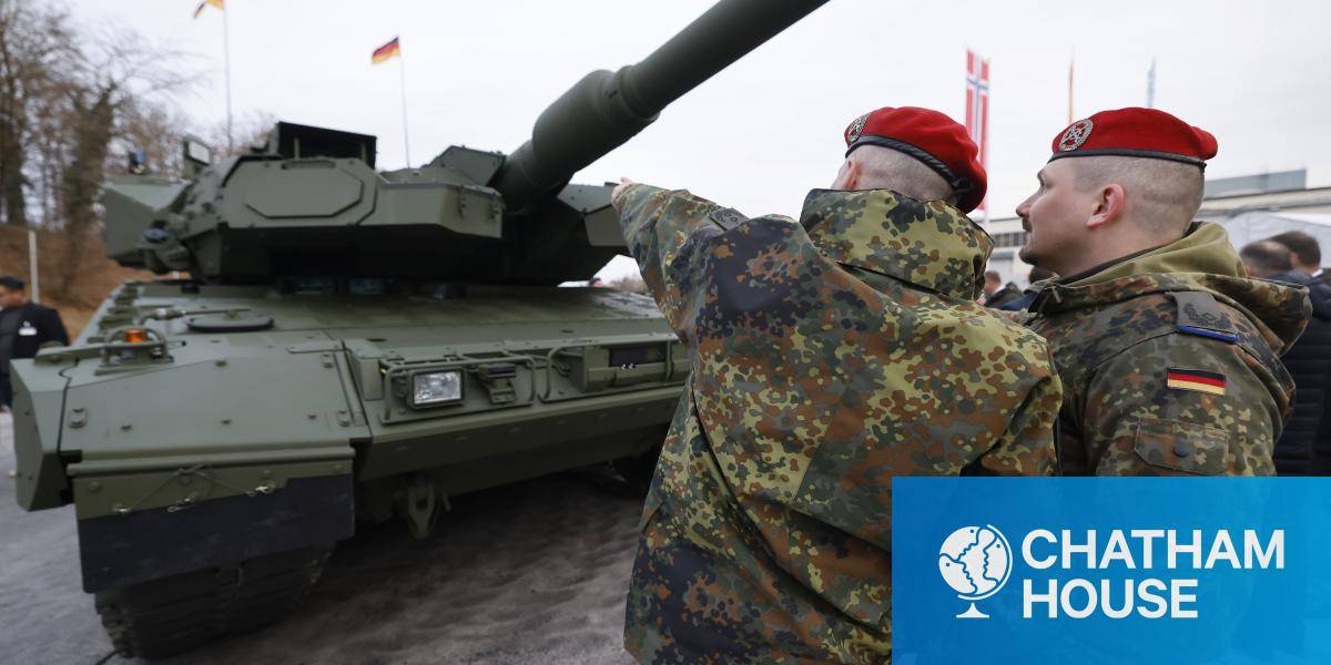 Bundeswehr soldiers inspect a Leopard 2A8 main battle tank at a ceremony at the KNDS factory in Munich, Germany on 19 November 2025