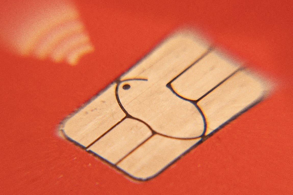 A chip on a debit card.
