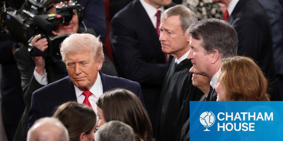 President Donald Trump walks past Supreme Court Chief Justice John Roberts, Associate Justice Elena Kagan, Associate Justice Brett Kavanaugh and Associate Justice Amy Coney Barrett