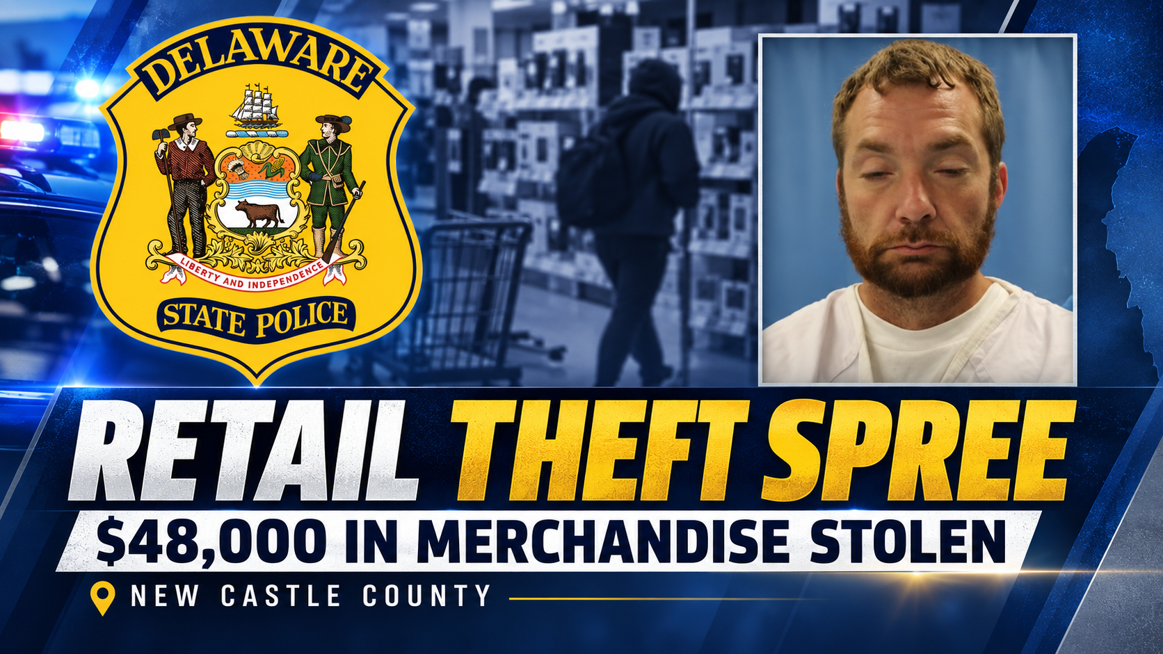 Delaware Retail Theft Spree News Graphic